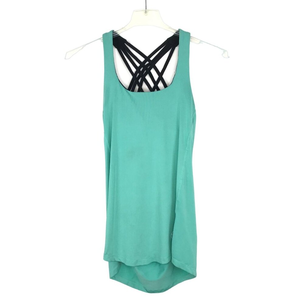 IcyZone Womens S Athletic Tank Top Green Black Strappy Draped Back Athleisure